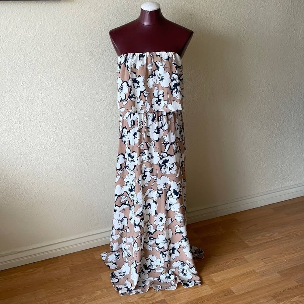 Floral Print Strapless Maxi Dress